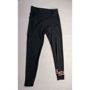 Flex It Pink Candy Cane Striped Black Leggings High Rise Pockets Women's Size M